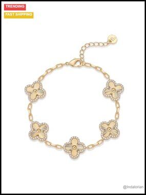 14K Gold Plated Clover Bracelet Stackable Charm Adjustable